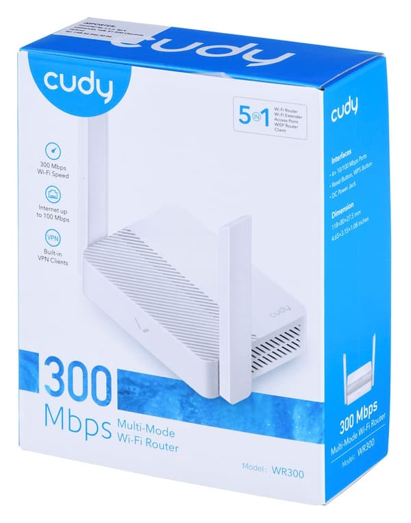 Cudy WR300 langaton reititin Nopea Ethernet Yksikaistainen (2,4 GHz) Valkoinen