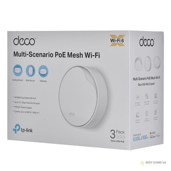 TP-LINK Deco X50-PoE (3-pakkaus) -verkkojärjestelmä PoE:lla
