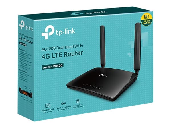 TP-Link Archer MR400 - V4 - trådløs ruter - WWAN 3-portssvitsj - Wi-Fi 5 - Dobbeltbånd