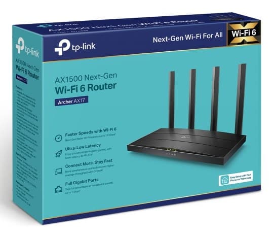 TP-LINK | AX1500 Wi-Fi 6 Router | Archer AX17 | 802.11ax | 10/100/1000 Mbit/s | Ethernet LAN (RJ-45) portar 3 | Mesh-stöd Ja | MU-MiMO Ja | Nej mobilt