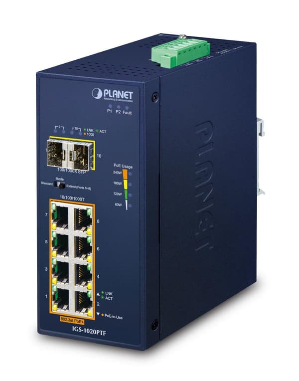 Planet IP30 Ind 8-P 10/100/1000T, IGS-1020PTF