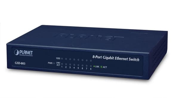 Planet 8-P 10/100/1000Mbps gigabitin reititin, GSD-803 Sininen