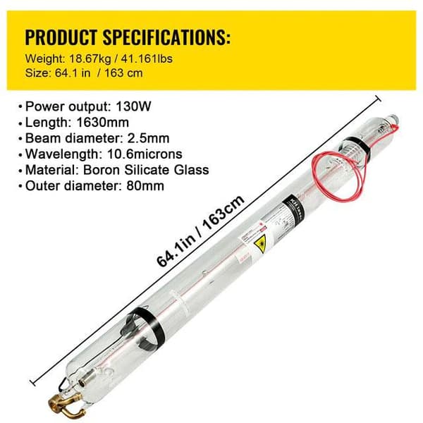 130W 1630mm CO2-laserrör, TEMOO-läge, speciell beläggningsteknik, lång livslängd, bred applikation