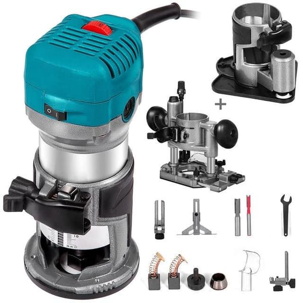 Kit 3, 800W 10000-30000RPM Elektrisk trimmer för träbearbetning med tillbehör, noggrann och flexibel, ergonomisk design, bred applikation