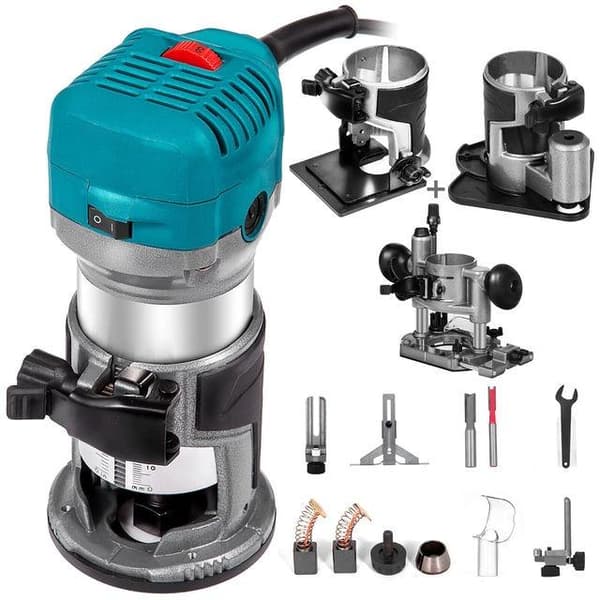 Kit 7, 800W 10000-30000RPM Elektrisk trimmer för träbearbetning med tillbehör, noggrann och flexibel, ergonomisk design, bred applikation