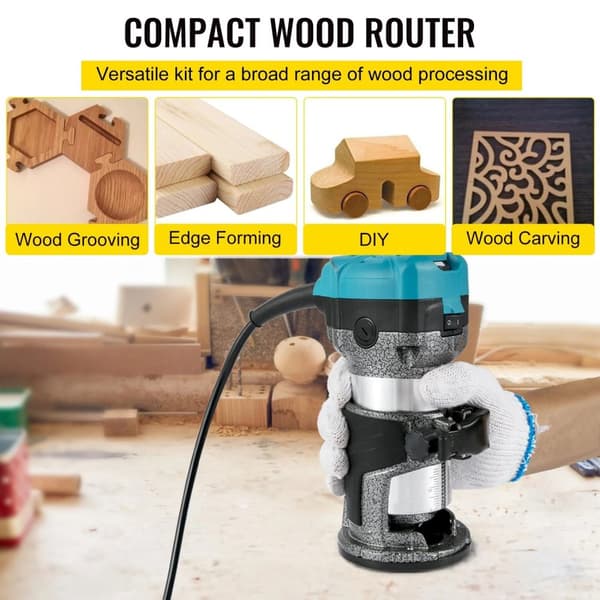 Kit 8, 710W 10000-30000RPM Elektrisk trimmer för träbearbetning med tillbehör, noggrann och flexibel, ergonomisk design, bred applikation
