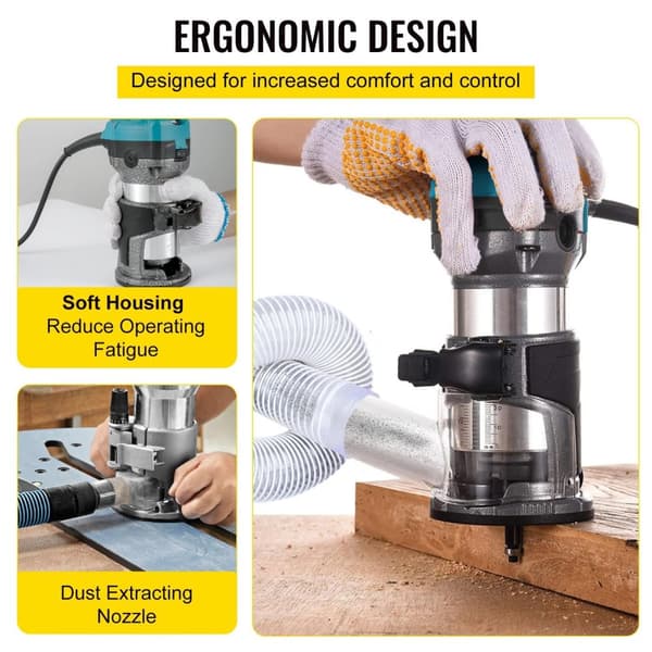 Kit 8, 710W 10000-30000RPM Elektrisk trimmer för träbearbetning med tillbehör, noggrann och flexibel, ergonomisk design, bred applikation