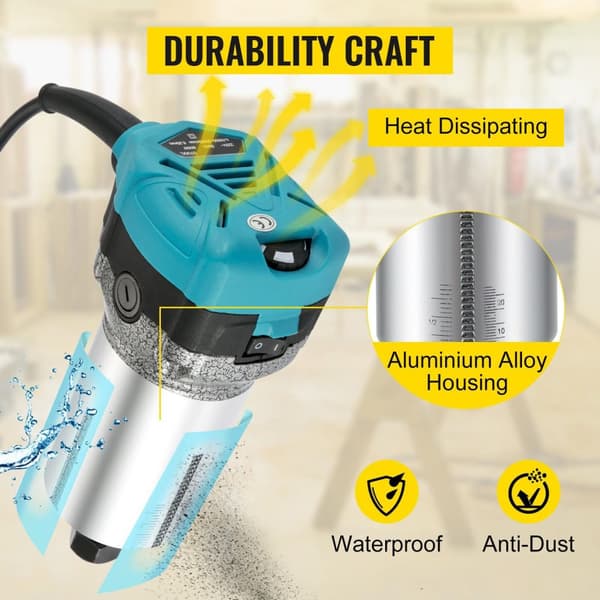 Kit 8, 710W 10000-30000RPM Elektrisk trimmer för träbearbetning med tillbehör, noggrann och flexibel, ergonomisk design, bred applikation