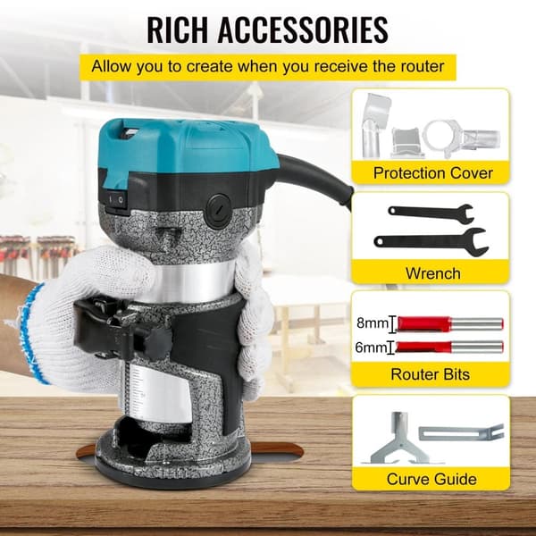 Kit 8, 710W 10000-30000RPM Elektrisk trimmer för träbearbetning med tillbehör, noggrann och flexibel, ergonomisk design, bred applikation