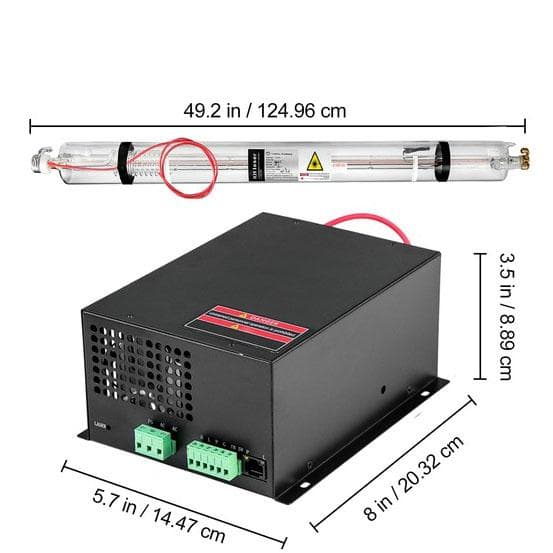80W CO2-laserrör och laserströmförsörjningssats, TEMOO och snabbresponsläge, stark skärförmåga, enkel kontroll,med öppen kretsskydd,bra kompatibilitet