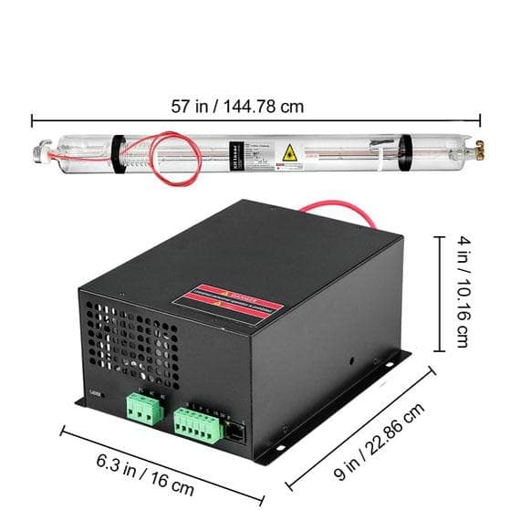100W CO2-laserrör och laserströmförsörjningssats, TEMOO och snabbresponsläge, stark skärförmåga,enkel kontroll,med öppen kretsskydd,bra kompatibilitet