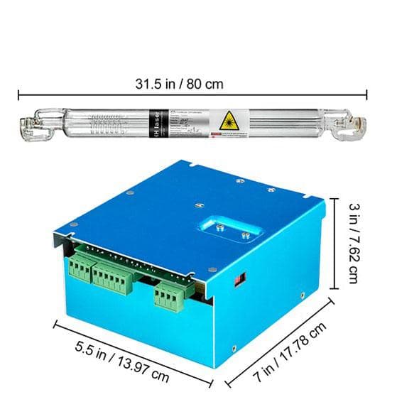 50W CO2-laserrör och laserströmförsörjningssats, TEMOO och snabbresponsläge, stark skärförmåga, enkel kontroll,med öppen kretsskydd,bra kompatibilitet