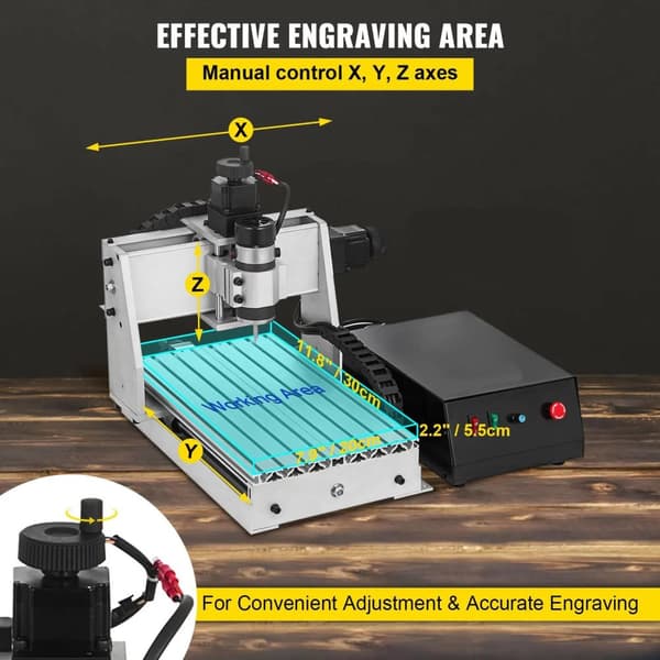 300W 12000RPM 3-axlig CNC-graveringsmaskin med USB-port/ styrkort/offlinekontroll, stort arbetsområde, kraftfull motor, lättinstallerad