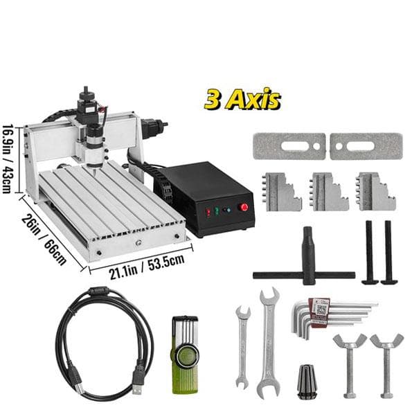 300W 12000RPM 3-axlig CNC-graveringsmaskin med USB-port/ styrkort/offlinekontroll, 30x40x5,5 cm arbetsområde, kraftfull motor, lättinstallerad