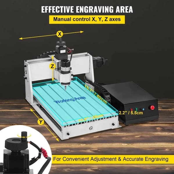 300W 12000RPM 4-axlig CNC-graveringsmaskin med USB-port/ styrkort/offlinekontroll, stort arbetsområde, kraftfull motor