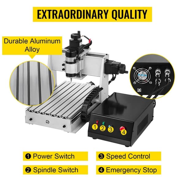 300W 12000RPM 4-axlig CNC-graveringsmaskin med USB-port/ styrkort/offlinekontroll, stort arbetsområde, kraftfull motor