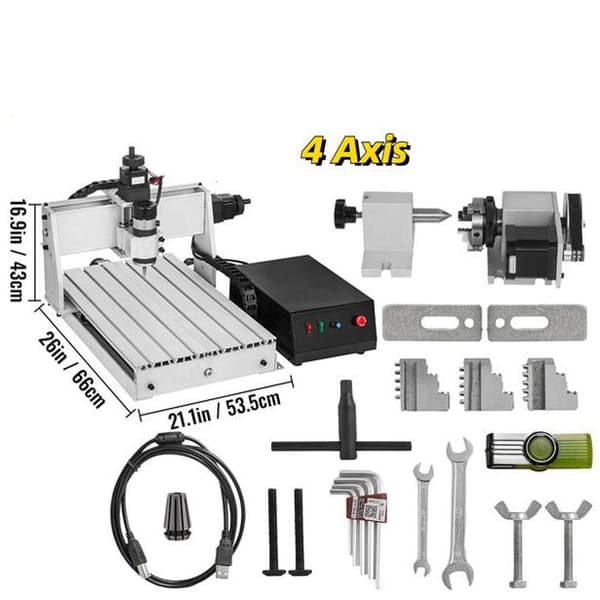 300W 12000RPM 4-axlig CNC-graveringsmaskin med USB-port/ styrkort/offlinekontroll, stort arbetsområde, kraftfull motor