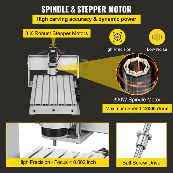 300W 12000RPM 4-axlig CNC gravyrmaskin med USB-port/kontrollkort/offline-kontroller, stort arbetsområde, kraftfull motor, lättinstallerad