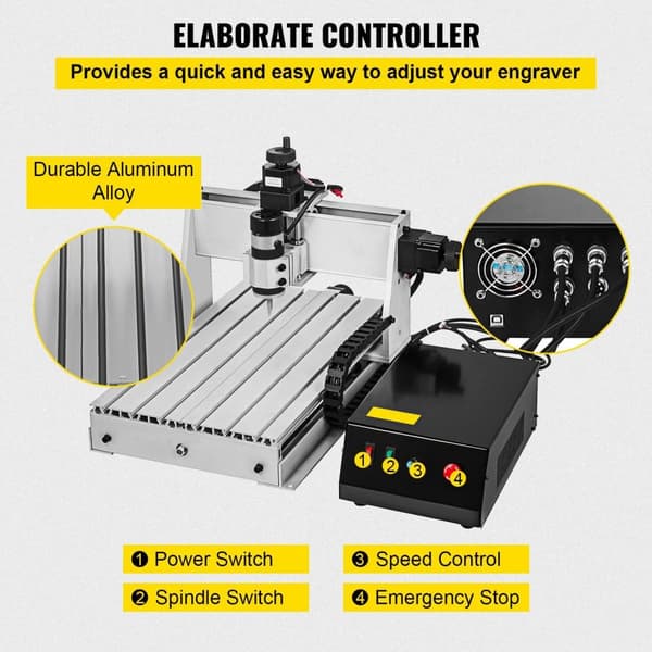 300W 12000RPM 4-axlig CNC gravyrmaskin med USB-port/kontrollkort/offline-kontroller, stort arbetsområde, kraftfull motor, lättinstallerad