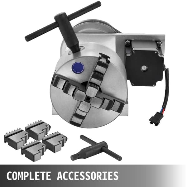 Roterande axel med A-axel, 4:e axel, 4-käftar för CNC-gravyrmaskin, Utmärkt motor, 65mm högprecisionschuck, stabil bas, kompletta tillbehör