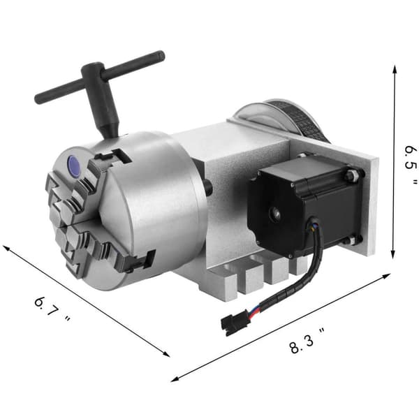 Roterande axel med A-axel, 4:e axel, 4-käftar för CNC-gravyrmaskin, Utmärkt motor, 65mm högprecisionschuck, stabil bas, kompletta tillbehör