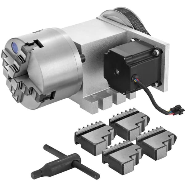 Roterande axel med A-axel, 4:e axel, 4-käftar för CNC-gravyrmaskin, Utmärkt motor, 65mm högprecisionschuck, stabil bas, kompletta tillbehör