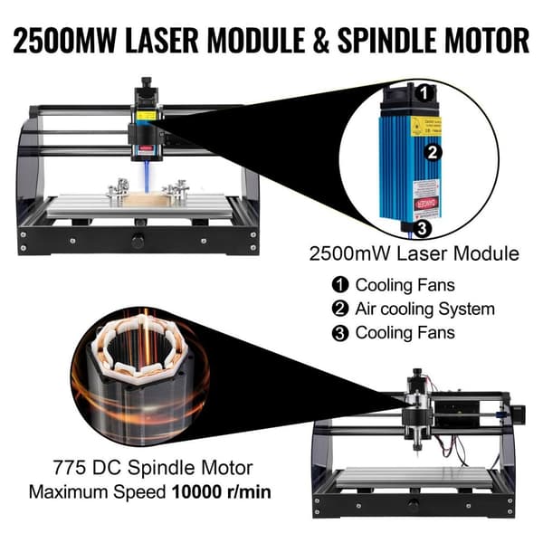 10000RPM 3-axlig CNC-lasergraveringsmaskin med 2500mw lasermodul, GRBL-styrkort, offline-styrenhet och stort arbetsområde