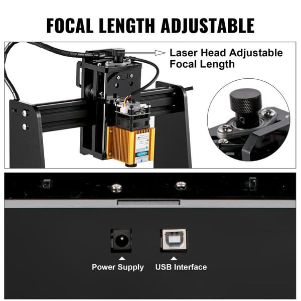15W 15-100mm cylindrisk lasergraveringsmaskin med USB-port och GRBL-styrkort, justerbar fokus, lätt att montera