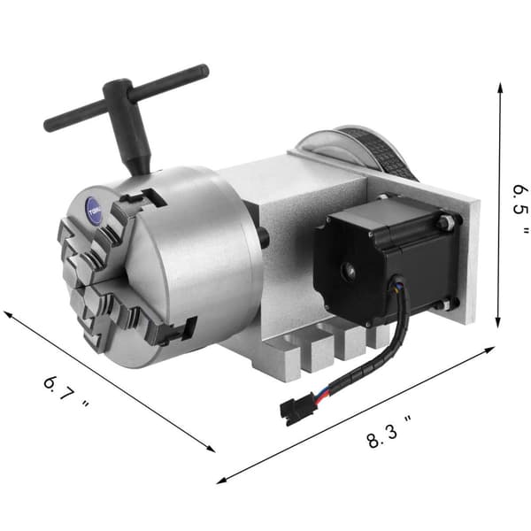 CNC roterande rotationsaxel med A-axel, 4:e axel, 4-käftar, 57-2A stegmotor, 65mm högprecisionschuck, kompletta tillbehör, solid bas