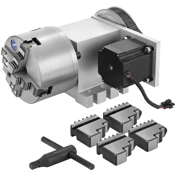 CNC roterande rotationsaxel med A-axel, 4:e axel, 4-käftar, 57-2A stegmotor, 65mm högprecisionschuck, kompletta tillbehör, solid bas