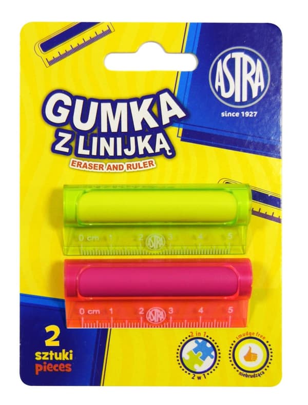 Suddgummi med linjal 5cm 2st blister Astra