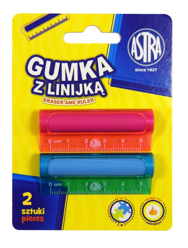Suddgummi med linjal 5cm 2st blister Astra