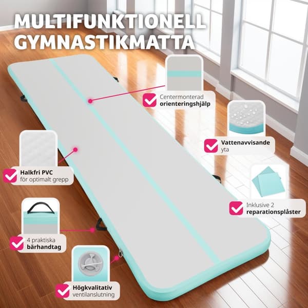 Uppblåsbar träningsmatta AirFlexy med elektrisk luftpump - grå/blå