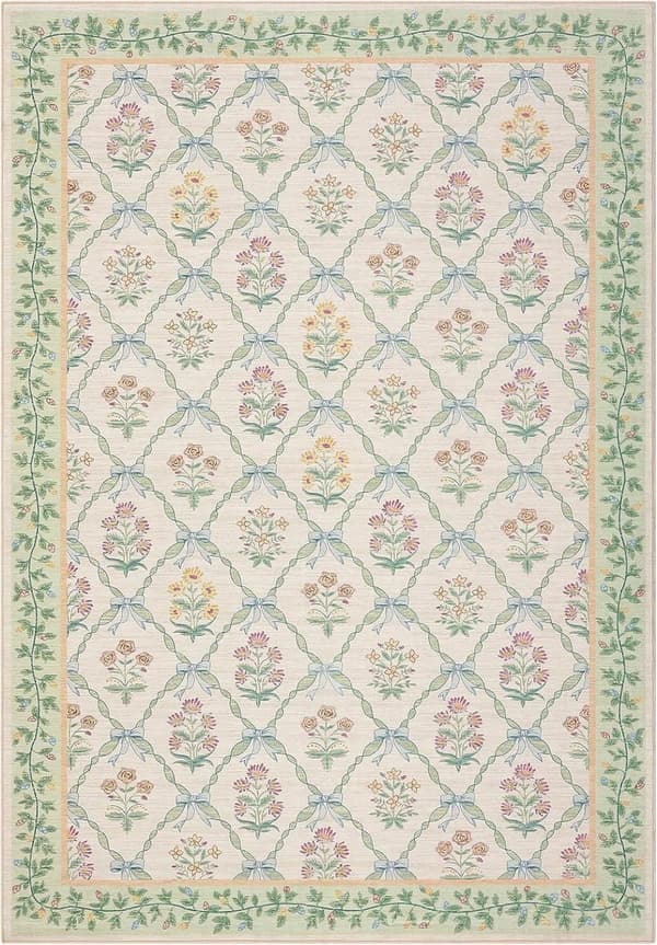 Bomclap Stue Tæppe 126x230cm Tæppe til Stue Soveværelse Børneværelse – Vaskbart og skridsikkert blomstertæppe