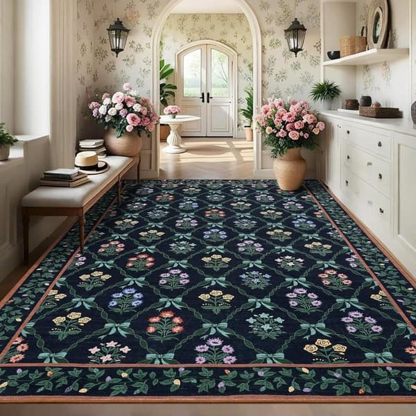 Bomclap Stue Tæppe 126x230cm Tæppe til Stue Soveværelse Børneværelse – Vaskbart og skridsikkert blomstertæppe