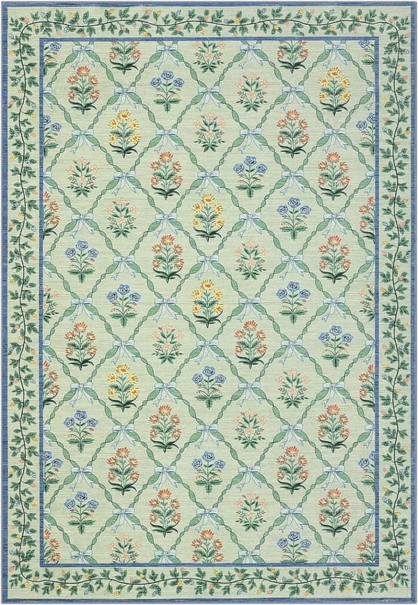 Bomclap Stue Tæppe 126x230cm Tæppe til Stue Soveværelse Børneværelse – Vaskbart og skridsikkert blomstertæppe