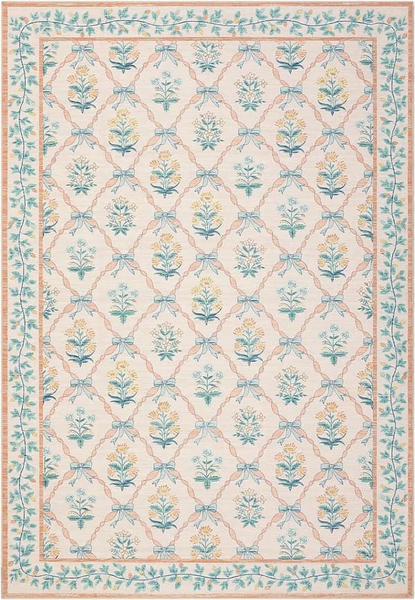 Bomclap Stue Tæppe 126x230cm Tæppe til Stue Soveværelse Børneværelse – Vaskbart og skridsikkert blomstertæppe