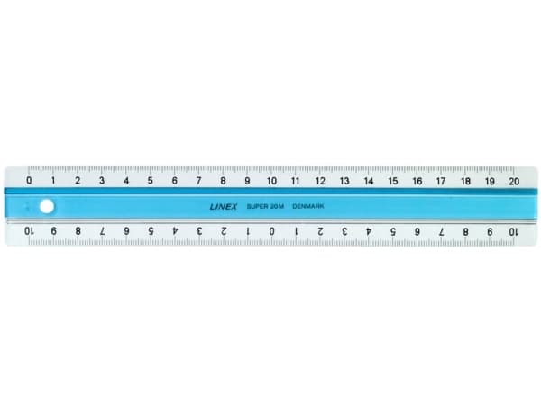 Linex 400040187, Vanlig linjal, Akryl glass, Gummi, Blå, Hvit, cm, MM Fiber, 200 mm, 1 stykker