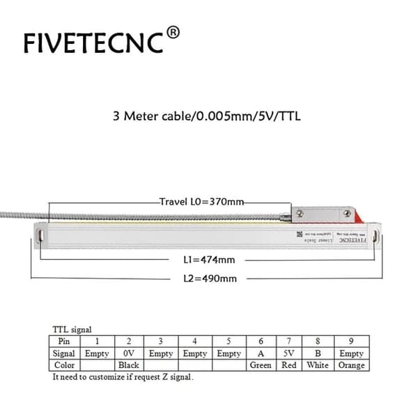 Lineaarinen asteikkoanturi, optinen koodaus, 5VDC TTL-tekniikka, 170mm 5um TTL
