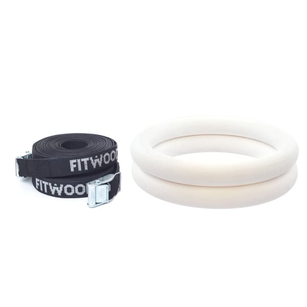 FitWood Olympic Turnringer 28mm - Hvit-Overflate / Svart Stropp