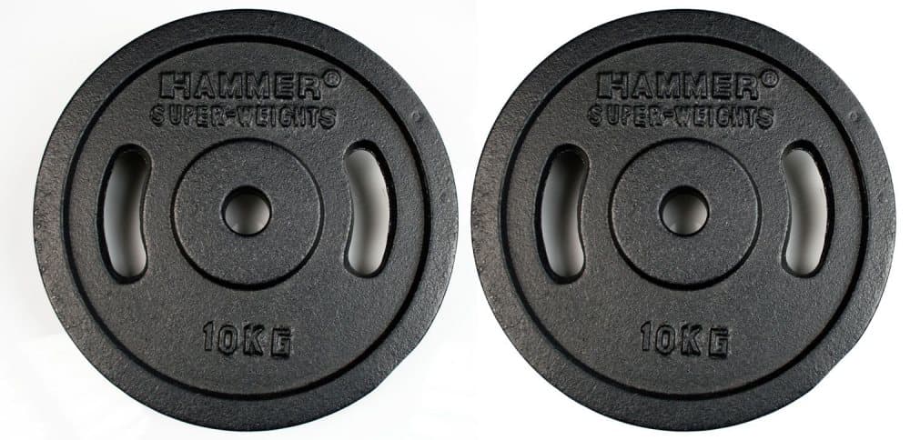 HAMMER Hantelviktsskivor 2 x 10 kg, järn (Ø 30 mm)
