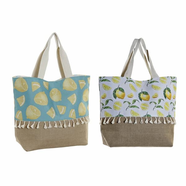 Håndtasker DKD Home Decor Citron Polyester Jute (2 pcs) (44 x 15 x 57 cm)