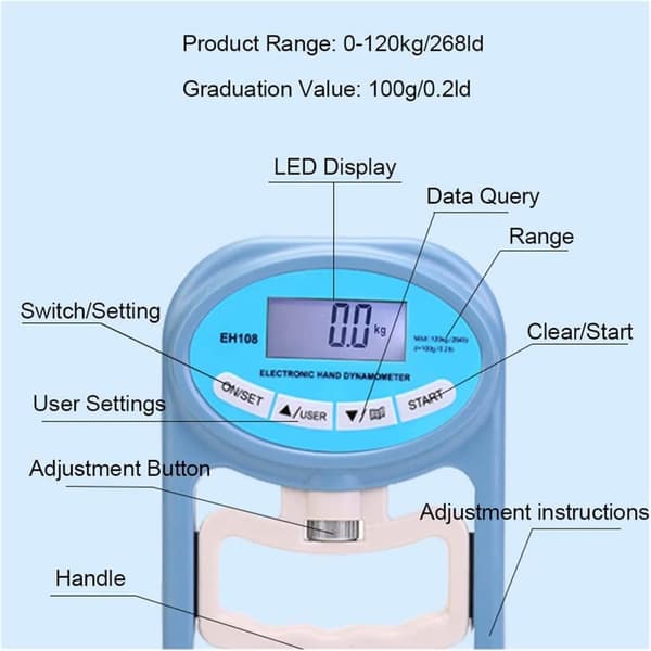 Digital manuell dynamometer Digital handhållen dynamometer Mätinstrument för greppstyrka fångar automatiskt elektroniskt grepp 268 lbs/120 kg