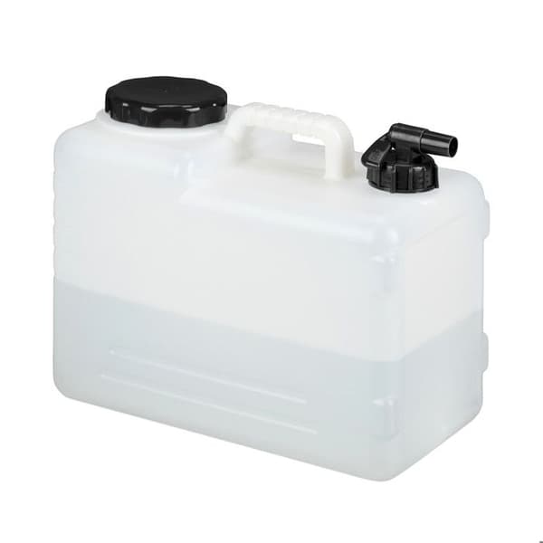 Relaxdays vattenkanister med kran, BPA-fri plast, stor öppning, handtag, 15 liter, svart och vit