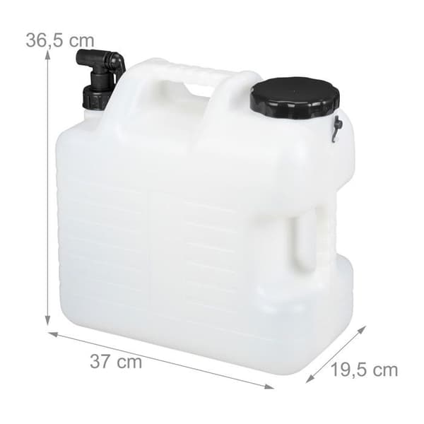 Relaxdays vattendunk med kran, plast utan BPA, stor öppning, handtag, 20 liter, svart och vit