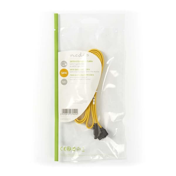 Nedis SATA kabel | 6 Gbps | SATA 7-Pin Hun | SATA 7-Pin Hun | Nikkelplateret | 1.00 m | Fladt | PVC | Gul | Plastikpose
