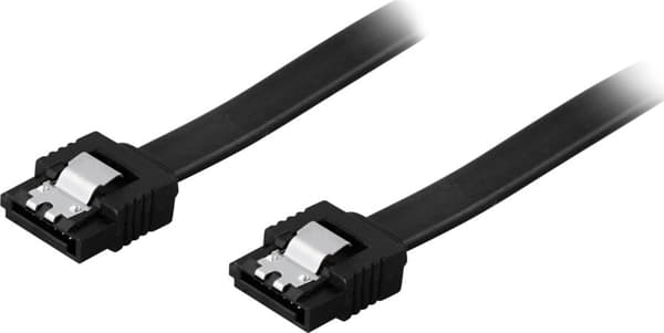 DELTACO SATA-kabel, SATA 6Gb/s, lås-clips, rak-rak, 0,3m, svart (SATA-1000)