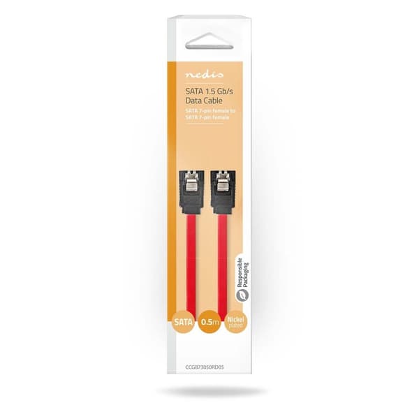 Nedis SATA kabel | 1.5 Gbps | SATA 7-Pin Hona | SATA 7-Pin Hona | Nickelplaterad | 0.50 m | Platt | PVC | Röd | Låda
