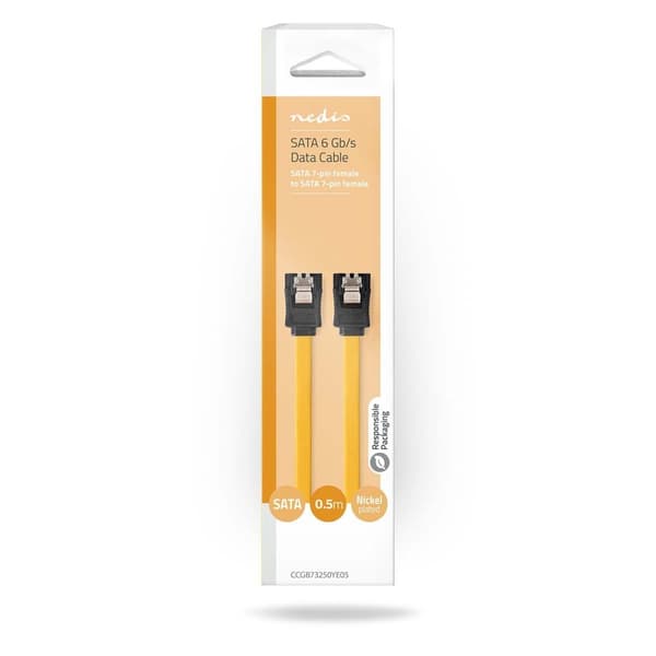Nedis SATA kabel | 6 Gbps | SATA 7-Pin Hona | SATA 7-Pin Hona | Nickelplaterad | 0.50 m | Platt | PVC | Gul | Låda