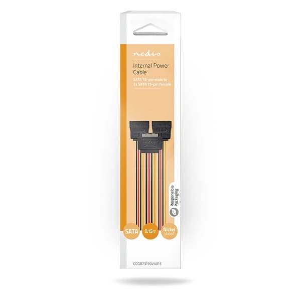 Nedis Intern Strømkabel | SATA 15-Pin Han | 2x SATA 15-Pin Hun | Guldplateret | 0.15 m | Runde | PVC | Flerfarvet | Box